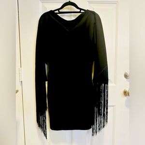 NWT ONE33 Social Black Drape Back Fringe Mini Dress